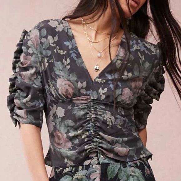 Modern Floral V-Neck top - Picture 1 of 4